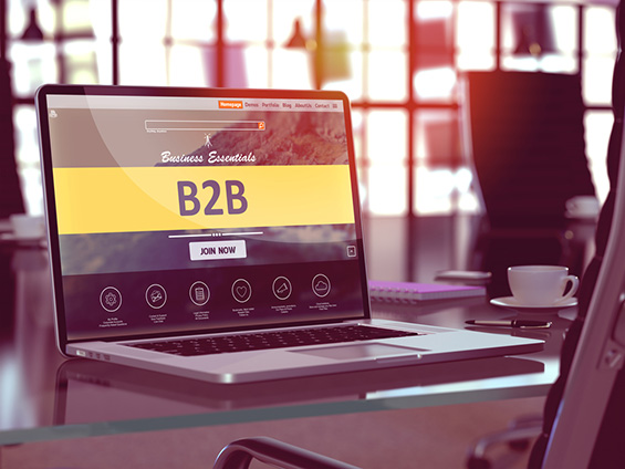B2B - Business to Business - Concept - Closeup on Laptop Screen in Modern Office Workplace. Toned Image with Selective Focus. 3d Render. B2B - Business to Business - Concept - Closeup on Laptop Screen in Modern Office Workplace. Toned Image with Selective Focus. 3d Render.